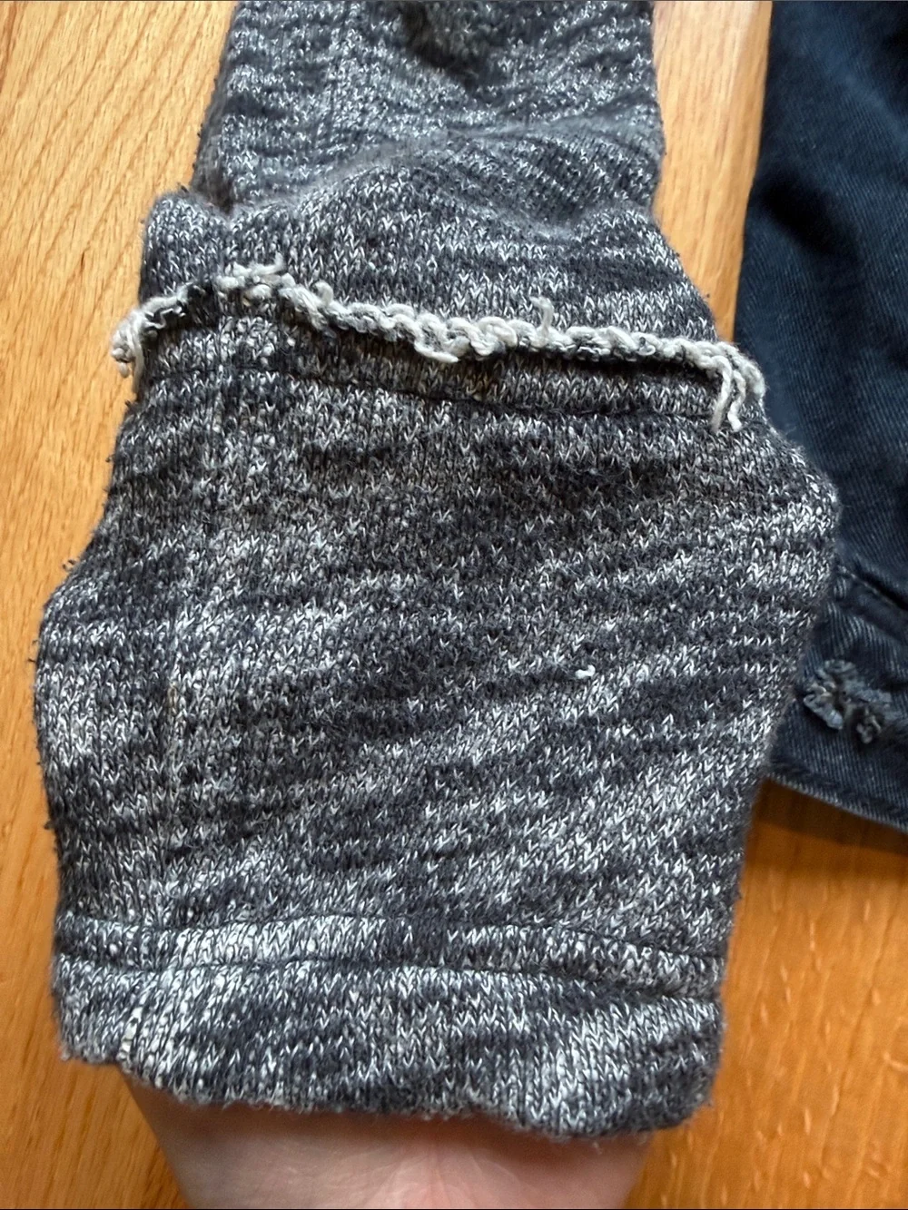 Free People Hooded Denim Jacket with Knit Sleeves - Gray/Black - Picture 3 of 10